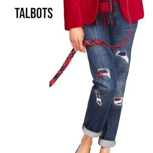 Talbots BOYFRIEND PATCHWORK PLAID DISTRESSED JEANS Sz 6 Flawless Five-Pocket EUC